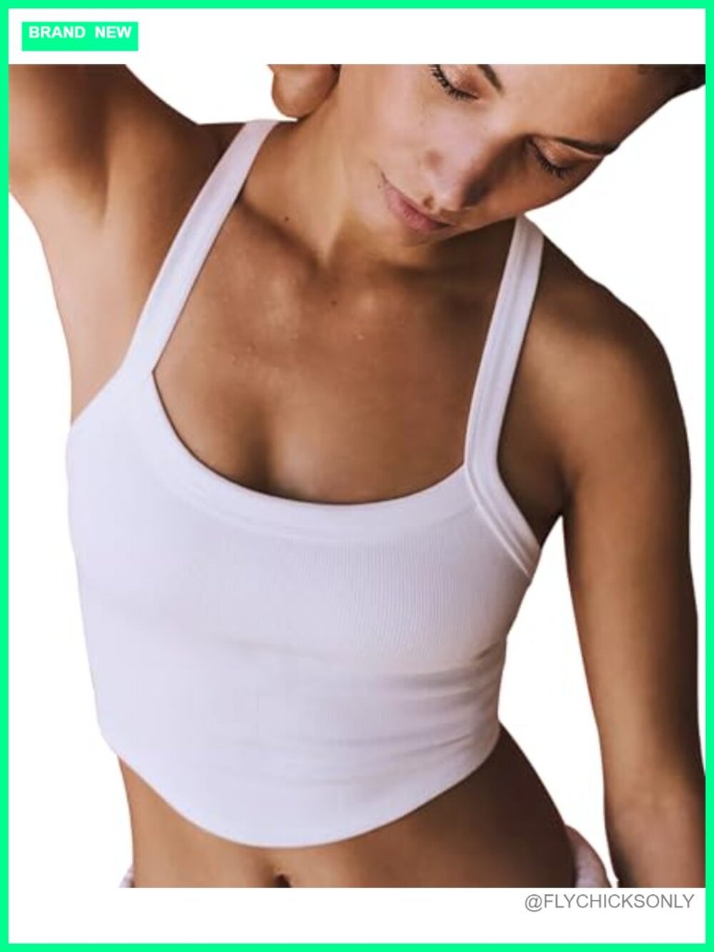 Seamless Ribbed Crop Tank Top Scoop Neck Spaghetti Strap Athletic Workout